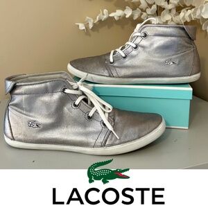 Lacoste Ziane Chukka High Top Silver Canvas Sneakers Size 9